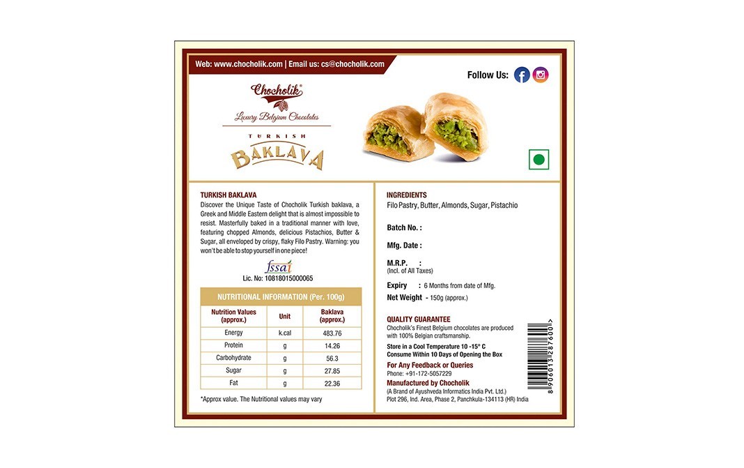 Chocholik Turkish Baklava    Box  100 grams